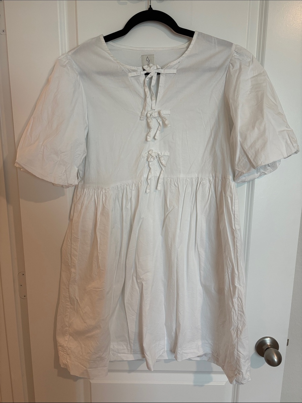 Joie White Cotton Babydoll Tie-Front Dress